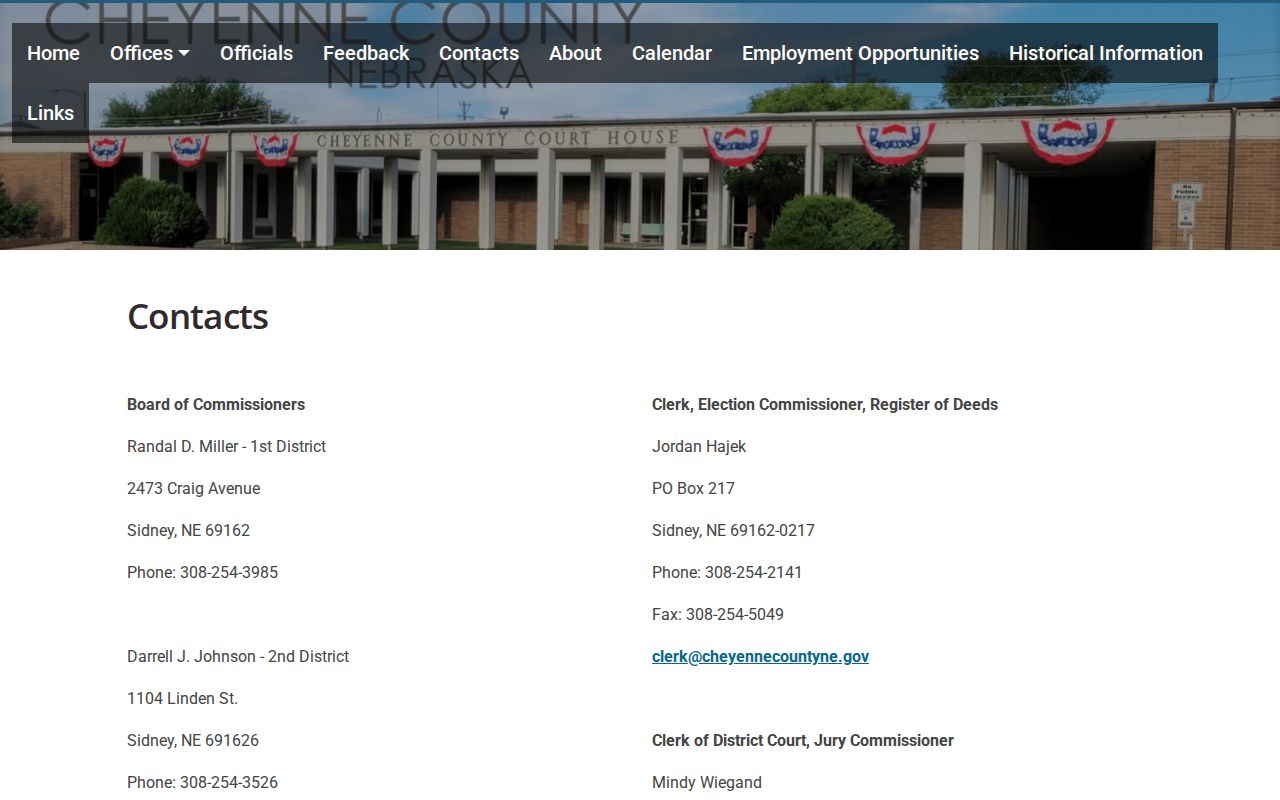Cheyenne County contacts used for Sidney criminal records
