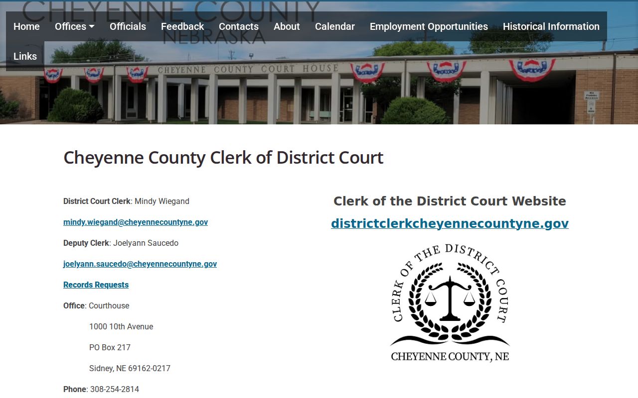 Cheyenne County criminal court District Court clerk page
