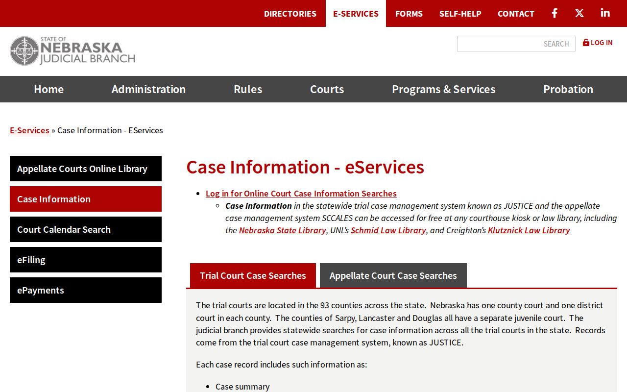 Nebraska JUSTICE information for Cheyenne County court cases