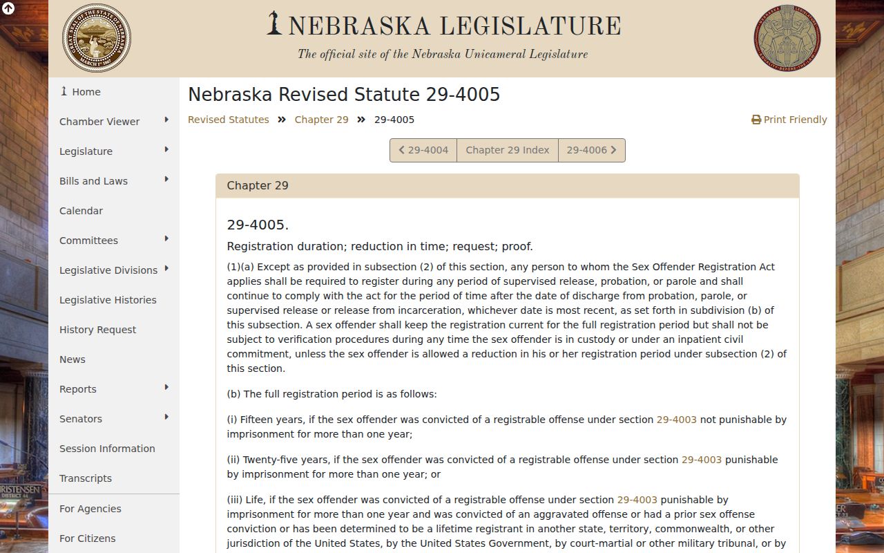 Cheyenne County sex offender registry duration statute