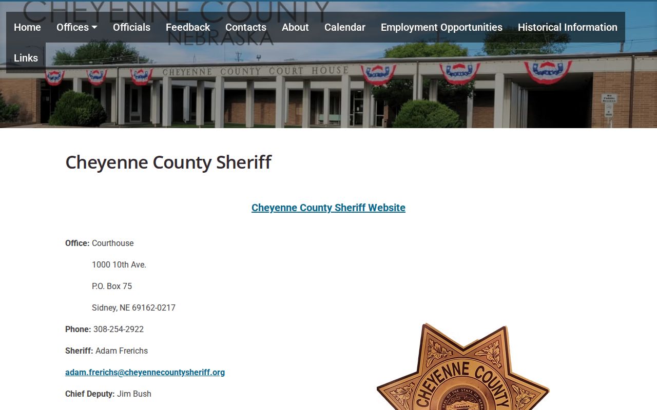 Cheyenne County sheriff criminal record contact information